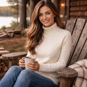 NWT Cyrus Soft Cream Cable Knit Turtleneck Sweater XS Classic Careerwear Money